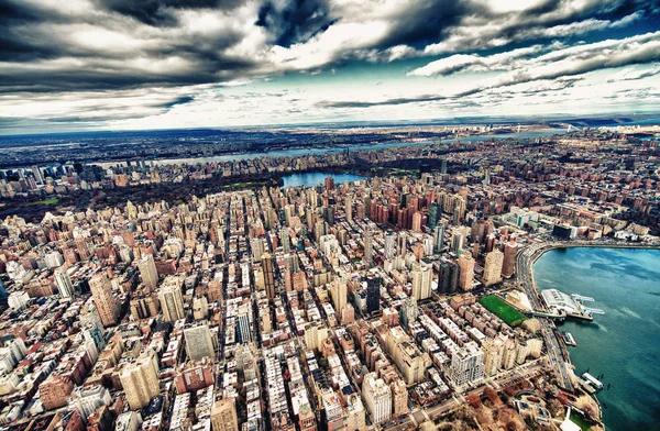 Wide Angle Aerial View Midtown Manhattan Central Park Helicopter New — Stock Photo, Image