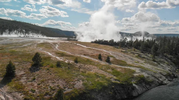 Midway Geyser Basin, Yellowstone. Beautiful aerial view of Natio