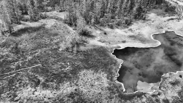 Geiser de Yellowstone visto desde arriba. Piscina en el centro de la — Foto de Stock