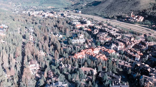 Buildings in Vail, Colorado. Aerial view on a sunny summer morni — Stock Photo, Image