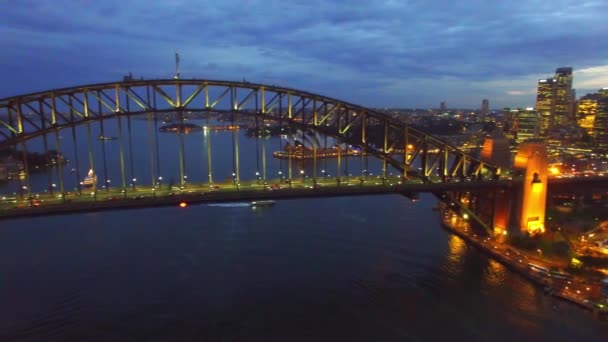 Flygbilder Vackra Sydney Bron Kvällen Australien — Stockvideo