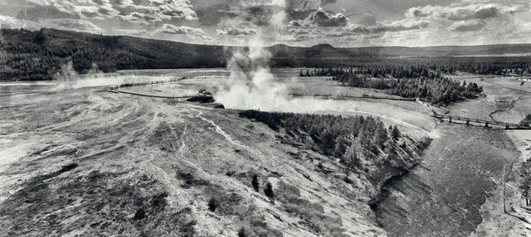 Midway Geyser Basin, Yellowstone. Beautiful aerial view of Natio