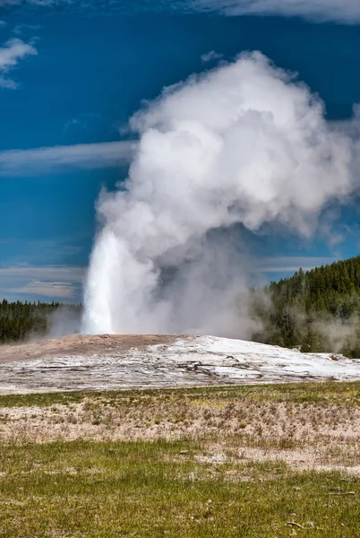 Eruzione del vecchio fedele Geyser, attrazione principale di Yellowstone — Foto Stock