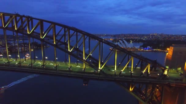 Flygbilder Vackra Sydney Bron Kvällen Australien — Stockvideo