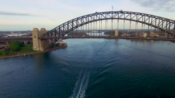 Flygbilder Vackra Sydney Bron Kvällen Australien — Stockvideo