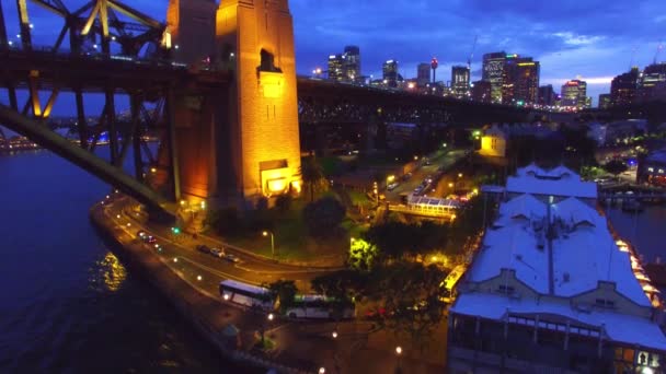 Imágenes Aéreas Del Hermoso Puente Sydney Noche Australia — Vídeo de stock