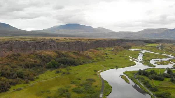 Widok lotniczy Parku Narodowego Thingvellir, Południowa Islandia — Zdjęcie stockowe