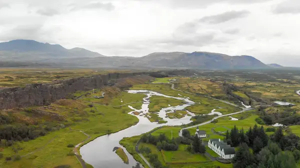 Widok lotniczy Parku Narodowego Thingvellir, Południowa Islandia — Zdjęcie stockowe