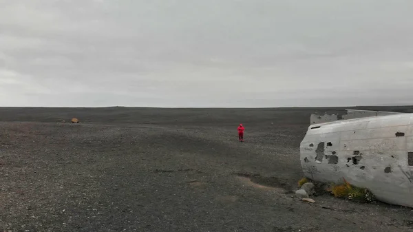 Solheimasandur Plane Wreck, Iceland. Aerial overhead view of air