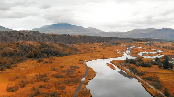 Widok lotniczy Parku Narodowego Thingvellir, Południowa Islandia — Zdjęcie stockowe