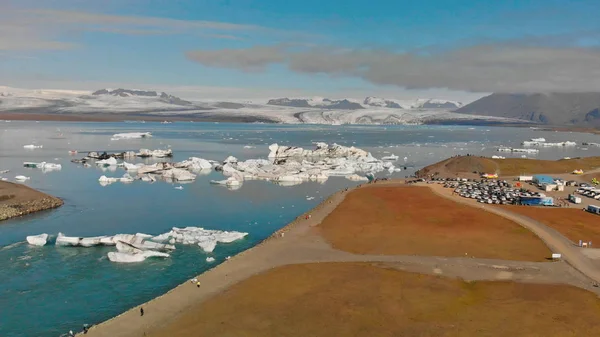 Jokullsarlon Gletschersee im Südwesten von Island. Panoramaantenne — Stockfoto