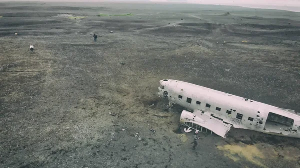 Solheimasandur Flugzeugwrack, Island. Luftaufnahme des Flugzeugunglücks — Stockfoto