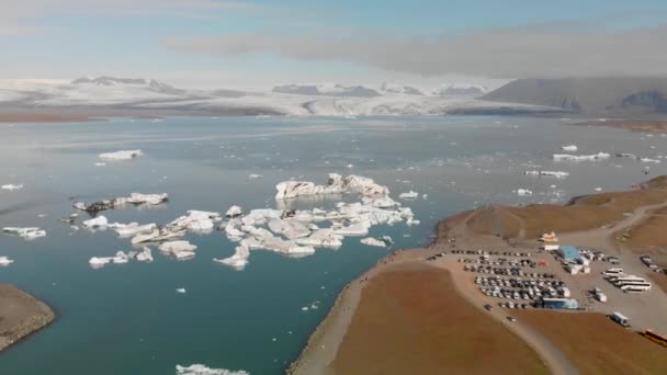 Luchtfoto Schilderachtige Beelden Van Prachtige Gletsjer Meer — Stockvideo