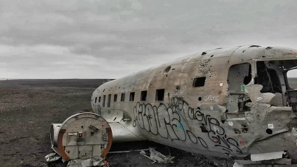 Solheimasandur vliegtuig wrak, IJsland. Bovenaanzicht lucht overhead — Stockfoto