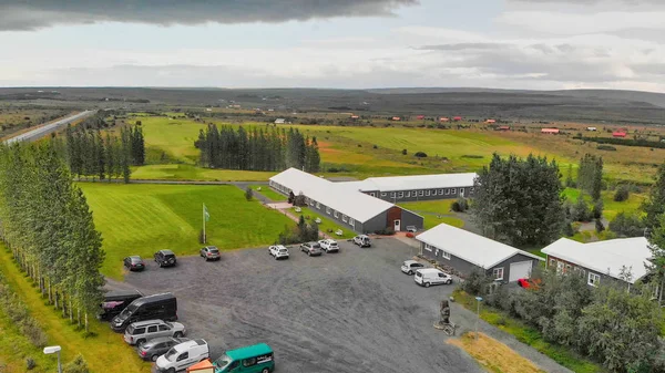 Antenn beskådar av Geysir Geyser parkering, Island — Stockfoto