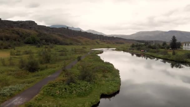 Luchtbeelden Van Thingvellir National Park Zuid Ijsland — Stockvideo