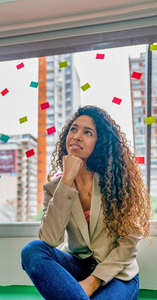 African girl at work thinking about next project. Business conce — Stock Photo, Image