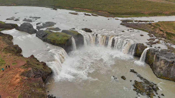 Godafoss Waterfalls with the power of water, aerial view of Icel — Stock Photo, Image
