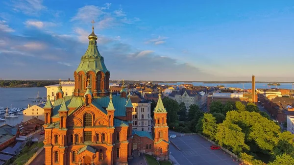 Vista aérea de Helsínquia no pôr-do-sol de verão, Finlândia. Citações panorâmicas — Fotografia de Stock
