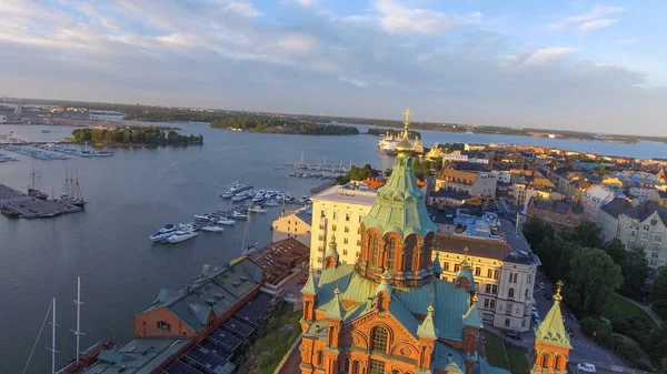 Aerial view of Helsinki at summer sunset, Finland. Panoramic cit — Stock Photo, Image