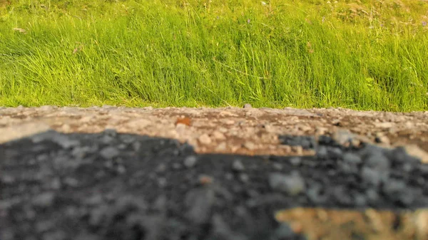 Pavimento rodoviário e grama no verão — Fotografia de Stock
