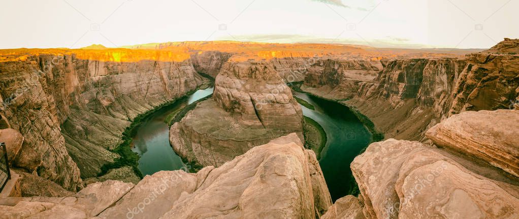 Panoramic view of Horseshoe Bend and Colorado River, USA