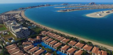 Dubai Palm Jumeirah'ın drone'dan havadan görünümü, Dubai, Bae