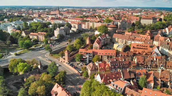 Norimberk, Německo. Drone letecký pohled z vyhlídkových pohledu na — Stock fotografie