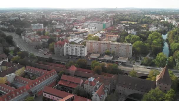 Nuremberg Germany Drone Aerial Footage Vantage Viewpoint City River — Stockvideo