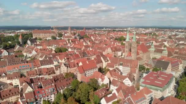Nuremberg Germany Drone Aerial Footage Vantage Viewpoint City River — Stockvideo