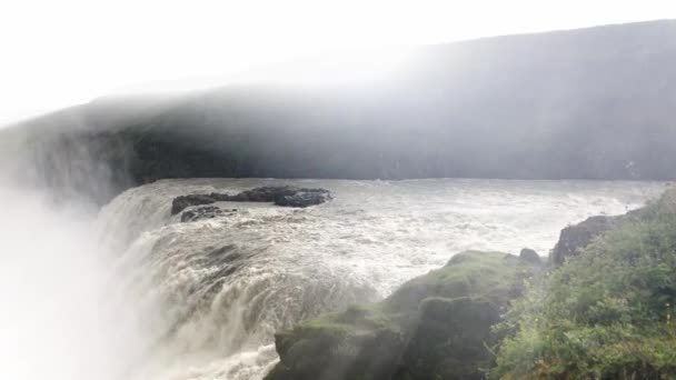 Letecký Pohled Majestátní Přírodní Vodopády Gullfoss Jižním Islandu — Stock video