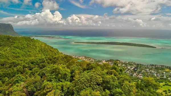 Vista Aerea Panoramica Della Costa Mauritius Africa Giornata Soleggiata Con — Foto Stock