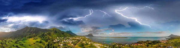 Incredibile Vista Aerea Panoramica Dell Isola Mauritius Con Tempesta Tropicale — Foto Stock