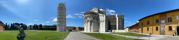 Mirakelfält Och Lutande Torn Pisa Panoramautsikt Utan Turister Solig Dag — Stockfoto