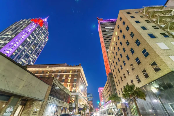 Mobile Alabama February 2016 Night View City High Skyscrapers — стокове фото