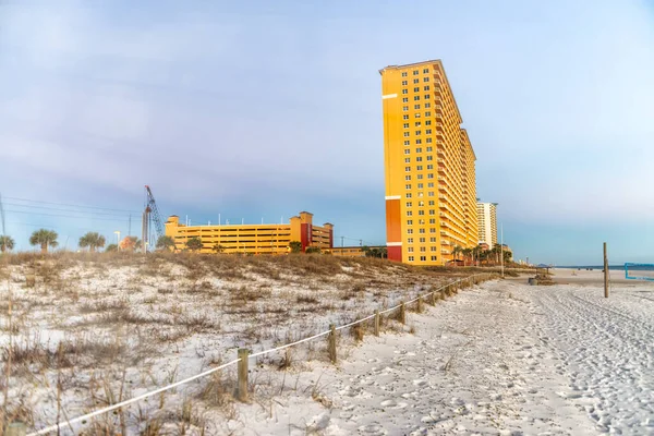 Panama City Beach Och Hotell Längs Stranden Vid Solnedgången Florida — Stockfoto