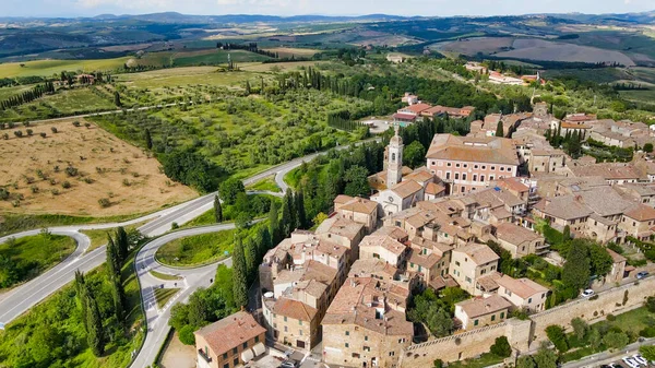 Vista Aérea Incrível San Quirico Cidade Medieval Toscana Itália — Fotografia de Stock