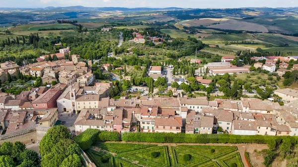 Vista Aérea Incrível San Quirico Cidade Medieval Toscana Itália — Fotografia de Stock