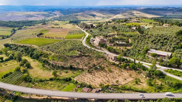 Erstaunliche Luftaufnahme Der Mittelalterlichen Stadt San Quirico Der Toskana Italien — Stockfoto