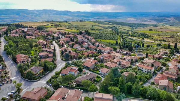 Vista Aérea Incrível San Quirico Cidade Medieval Toscana Itália — Fotografia de Stock