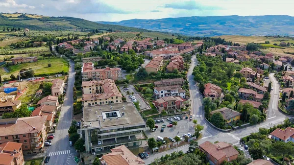 Vista Aérea Incrível San Quirico Cidade Medieval Toscana Itália — Fotografia de Stock