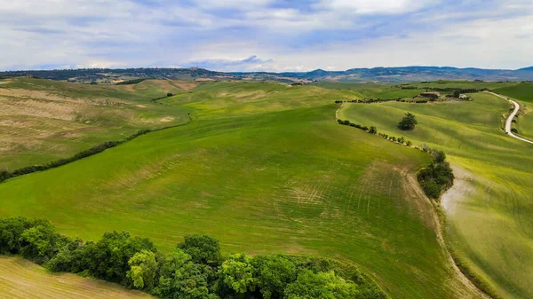 Increíble Vista Aérea Las Hermosas Colinas Toscana Temporada Primavera Italia —  Fotos de Stock