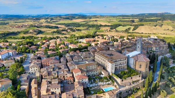 Pienza Toscana Vista Aérea Atardecer Famosa Ciudad Medieval — Foto de Stock