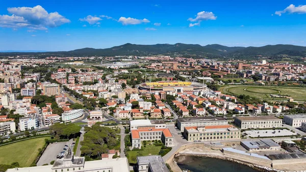 Úžasný Výhled Pobřeží Livorna Toskánsko Leghorn Dronu — Stock fotografie