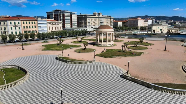 Úžasný Výhled Náměstí Mascagni Leghornu Toskánsku Italské Pobřeží Dronu — Stock fotografie