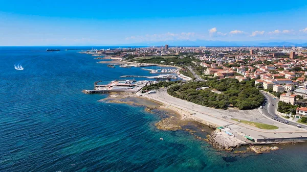 Amazing Aerial View Livorno Coastline Tuscany Leghorn Drone — Stock Photo, Image