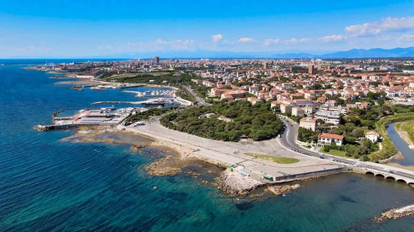 Vista Aérea Incrível Costa Livorno Toscana Leghorn Drone — Fotografia de Stock