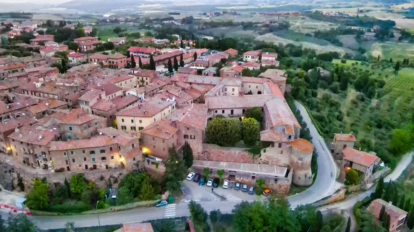 Pienza Toscana Flygfoto Vid Solnedgången Den Berömda Medeltida Staden — Stockfoto