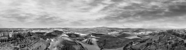 Pienza Toscane Luchtfoto Bij Zonsondergang Van Beroemde Middeleeuwse Stad — Stockfoto