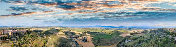 Pienza Toskana Ünlü Ortaçağ Kasabasının Günbatımında Hava Manzarası — Stok fotoğraf